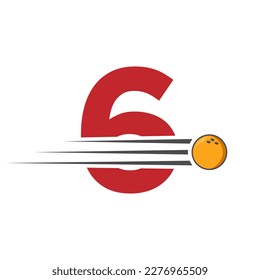 Initial Letter 6 Bowling Logo. Bowling Ball Symbol Vector Template