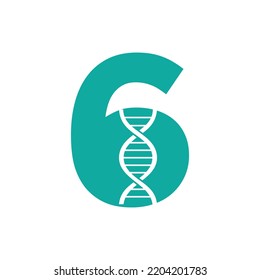Initial Letter 6 DNA Logo Concept For Biotechnology, Healthcare And Medicine Identity Vector Template