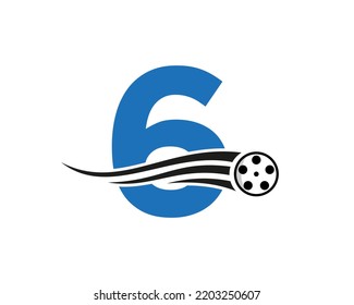 Initial Letter 6 Film Logo Concept With Film Reel For Media Sign, Movie Director Symbol Vector Template