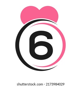 Anfangsbuchstaben 6 Logo mit Love-Symbol oder Herzsignierung in einer modernen Vektorvorlage