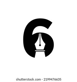 Initial Letter 6 Pen Nib Icon For Education Logo and Law Symbol Vector Template Based Alphabet