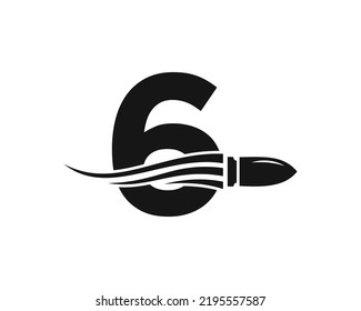 Initial Letter 6 Shooting Bullet Logo With Concept Weapon For Safety and Protection Symbol