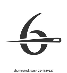 Initial Letter 6 Tailor Logo, Needle and Thread Combination for Embroider, Textile, Fashion, Cloth, Fabric Template
