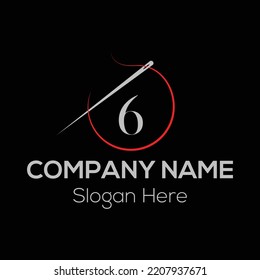 Initial Letter 6 Tailor Logo, Needle and Thread Combination. Needle logo, Embroider, Textile, Fashion, Cloth, Fabric Template