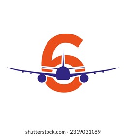 Initial Letter 6 Travel Logo Design Based Alphabet Flat Modern Concept Vector Template
