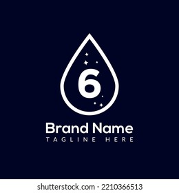 Initial Letter 6 Wash Logo, Drop and Wash Combination. Drop logo, Wash, Clean, Fresh, Water Template