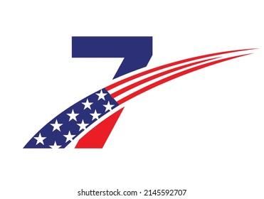 Initial Letter 7 American Logo for Business, Corporate and Company Sign. USA American Logo on Letter 7 Vector Template