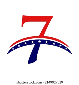 Initial Letter 7 American Logo for Business, Corporate und Company Sign. US-amerikanisches Logo auf Letter 7, Vektorvorlage