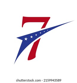Initial Letter 7 American Logo for Business, Corporate and Company Sign. USA, American Logo on Letter 7 Vector Template Star Concept