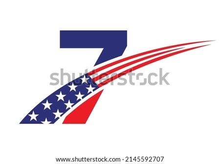 Initial Letter 7 American Logo for Business, Corporate and Company Sign. USA American Logo on Letter 7 Vector Template