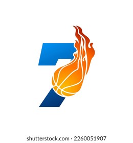 Initial Letter 7 Basketball Logo Concept with fireball