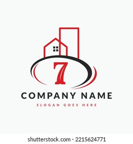 Initial Letter 7 Building Logo. House logo, Architecture, Home, Real Estate logo design template Template