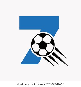 Initial Letter 7 Football Logo Concept With Moving Football Icon. Soccer Logotype Symbol Vector Template