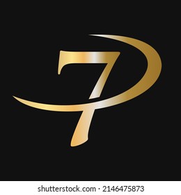 Diseño de iconos vectores de plantillas de logotipo de la carta inicial 7. 7 Letra Logotipo Gold Color Lujo Concepto Vector de Signos