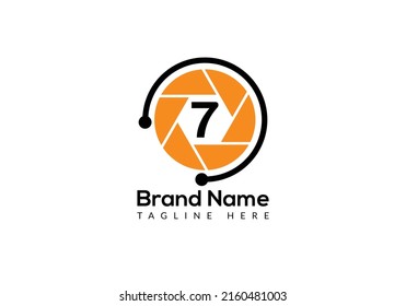 Initial Letter 7 Photography Logo Camera lens Concept. Photography Logo Combined 7 Letter Camera Sign Logo