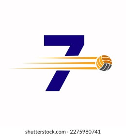 Initial Letter 7 Volleyball Logo Design Sign. Volleyball Sports Logotype