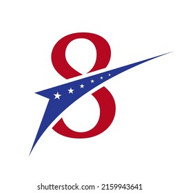 Initial Letter 8 American Logo for Business, Corporate and Company Sign. USA, American Logo on Letter 8 Vector Template Star Concept