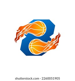 Initial Letter 8 Basketball Logo Concept with fireball