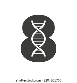 Initial Letter 8 DNA Logo Concept For Biotechnology, Healthcare And Medicine Identity Vector Template