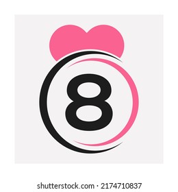 Initial Letter 8 Logo with Love Icon or Heart Sign In Modern Style Vector Template