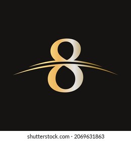 Initial letter 8 logotype company name colored gold swoosh design for business and company identity. 8 Logo Design Luxury Template