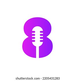 Logo für den Anfangsbuchstaben 8. Dj Symbol Podcast Logo kombiniert mit Mikrofon-Vektorvorlage