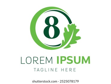 initial letter 8 oak leaf in a circle logo design Vector