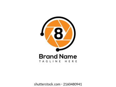 Initial Letter 8 Photography Logo Camera lens Concept. Photography Logo Combined 8 Letter Camera Sign Logo