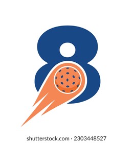 Letra inicial 8 Concepto De Logo De Pickleball Con Símbolo De Pickleball En Movimiento. Plantilla de vectores de Logotipo de Bolas de Pickle