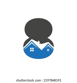 Logo de la carta inicial 8 inmobiliaria con techo de construcción para la plantilla de inversión y empresa