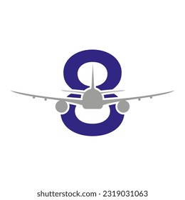 Initial Letter 8 Travel Logo Design Based Alphabet Flat Modern Concept Vector Template