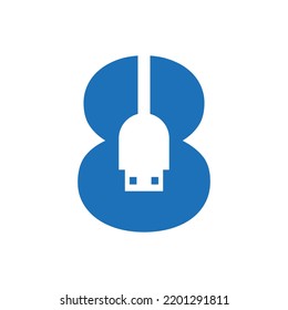 Initial Letter 8 USB Symbol Design. Computer Connection USB Cable Icon Vector