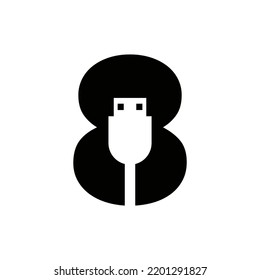 Initial Letter 8 USB Symbol Design. Computer Connection USB Cable Icon Vector