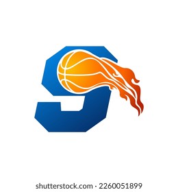 Initial Letter 9 Basketball Logo Concept with fireball