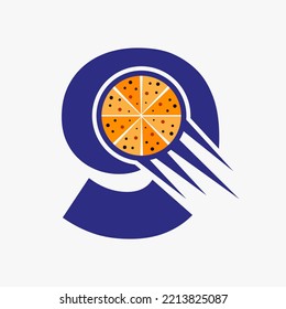 Initial Letter 9 Restaurant Cafe Logo With Pizza Concept Vector Template