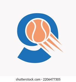 Initial Letter 9 Tennis Logo Concept With Moving Tennis Ball Icon. Tennis Sports Logotype Symbol Vector Template