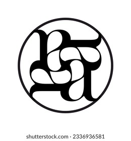 Initial letter a, a4 or 4a logo template with geometric sacred kamon illustration in flat design monogram symbol