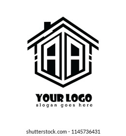 Initial letter A, AA house logo design, hexagonal shape