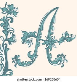 Initial letter A. Abstract floral pattern