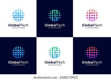 Letra inicial A, B, C logotipo con tecnología global vector de diseño de logotipo