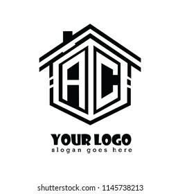 Initial letter A, C, AC house logo design, hexagonal shape