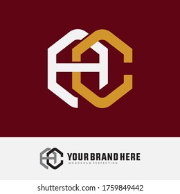 Initial letter A, C, AC or CA overlapping, interlock, monogram logo, white and gold color on red background