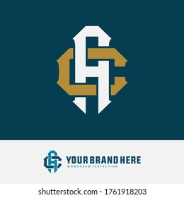 Initial letter A, C, AC or CA overlapping, interlock, monogram logo, gold and white color on blue tosca background