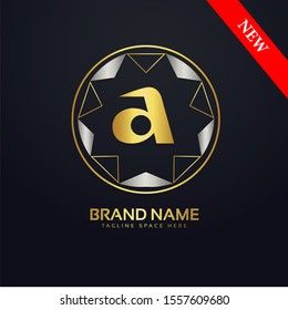 Initial letter A, decorative ornament emblem badge, elegant luxury silver gold color on black background
