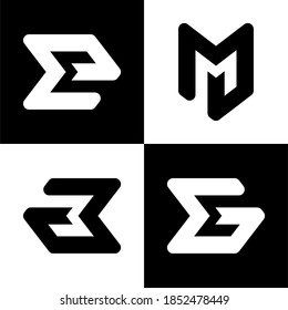 Initial letter a, e, G and M logo template with geometric arrow head line art illustration in flat design monogram symbol