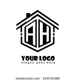 Initial letter A, H, AH house logo design, hexagonal shape