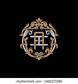 Initial letter I and A, IA, AI, decorative ornament emblem badge, overlapping monogram logo, elegant luxury silver gold color on black background