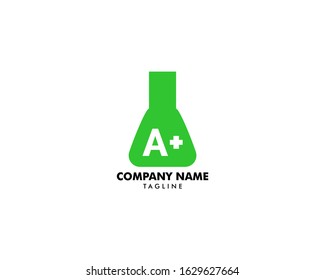Initial Letter A+ Lab Logo Template with Chemical Glass Illustration