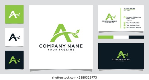 Initial Letter "A" Logo with leaves vector logo design.