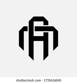Initial letter A, N, AN or NA overlapping, interlock, monogram logo, black color on white background